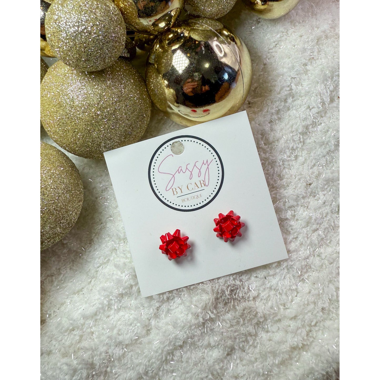Red Bow Stud Earrings