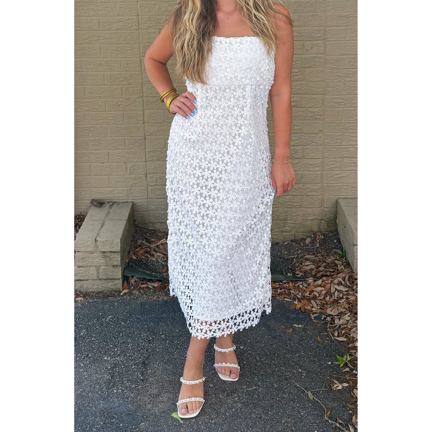 Soph Flower Midi Dress, White