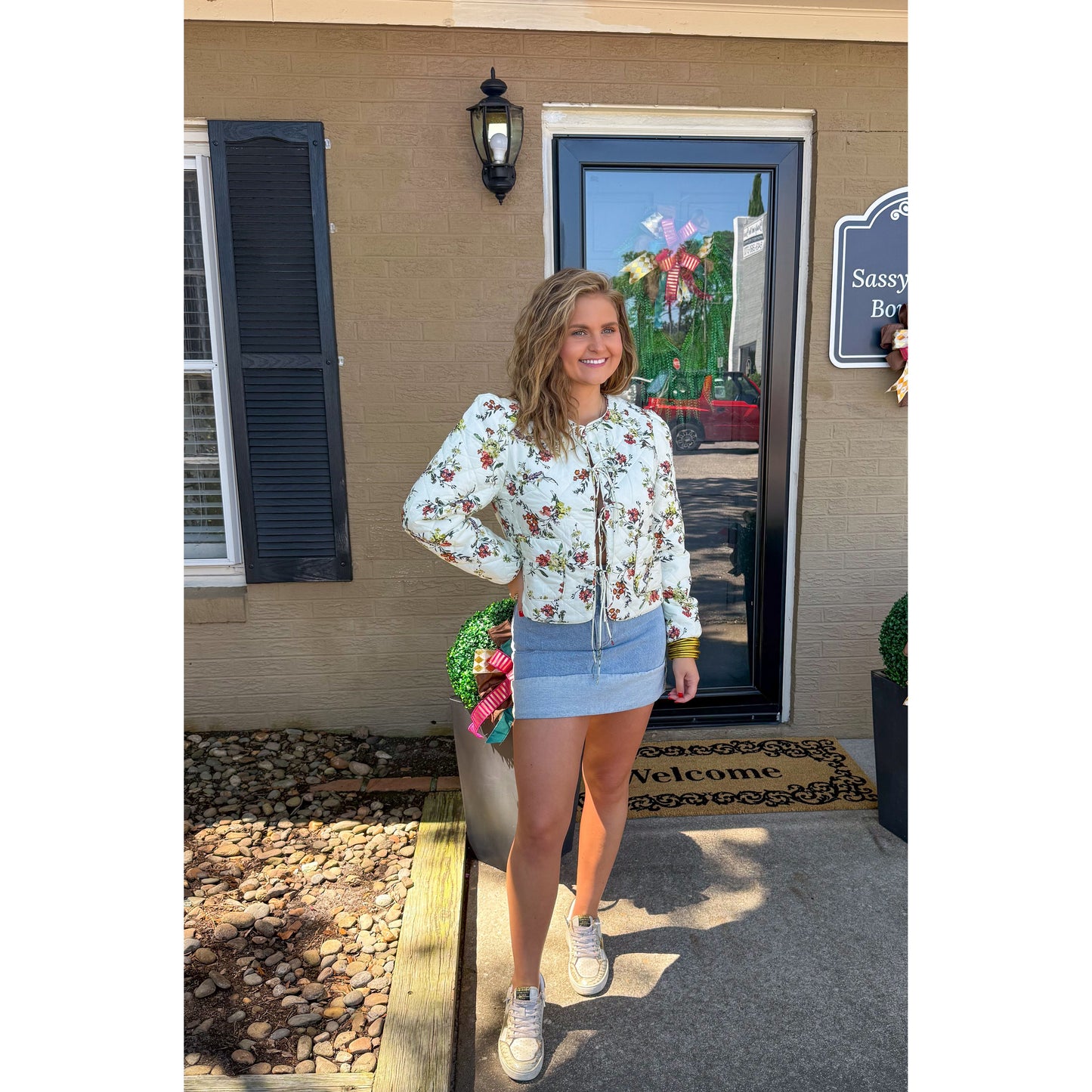 Floral Quilted Jacket, Ivory Multi