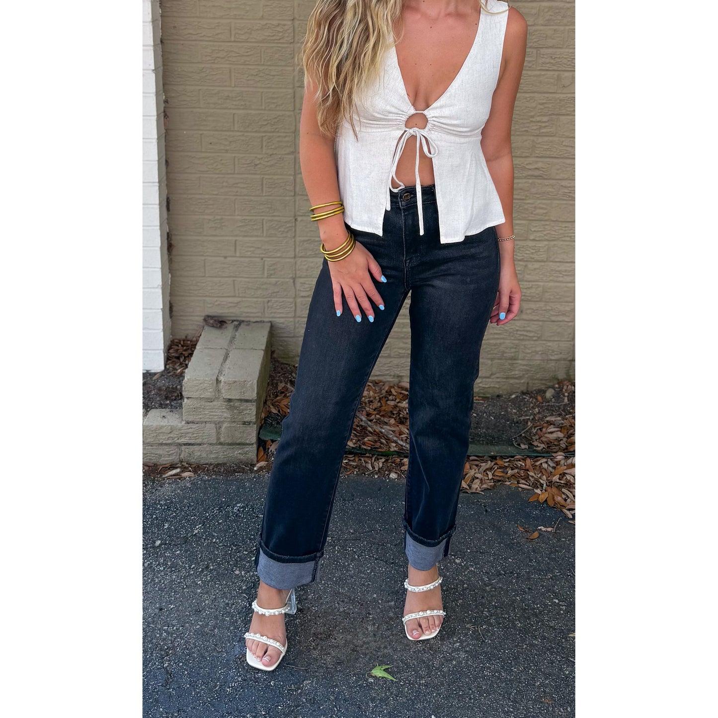 Addison Cuffed Jeans, Black