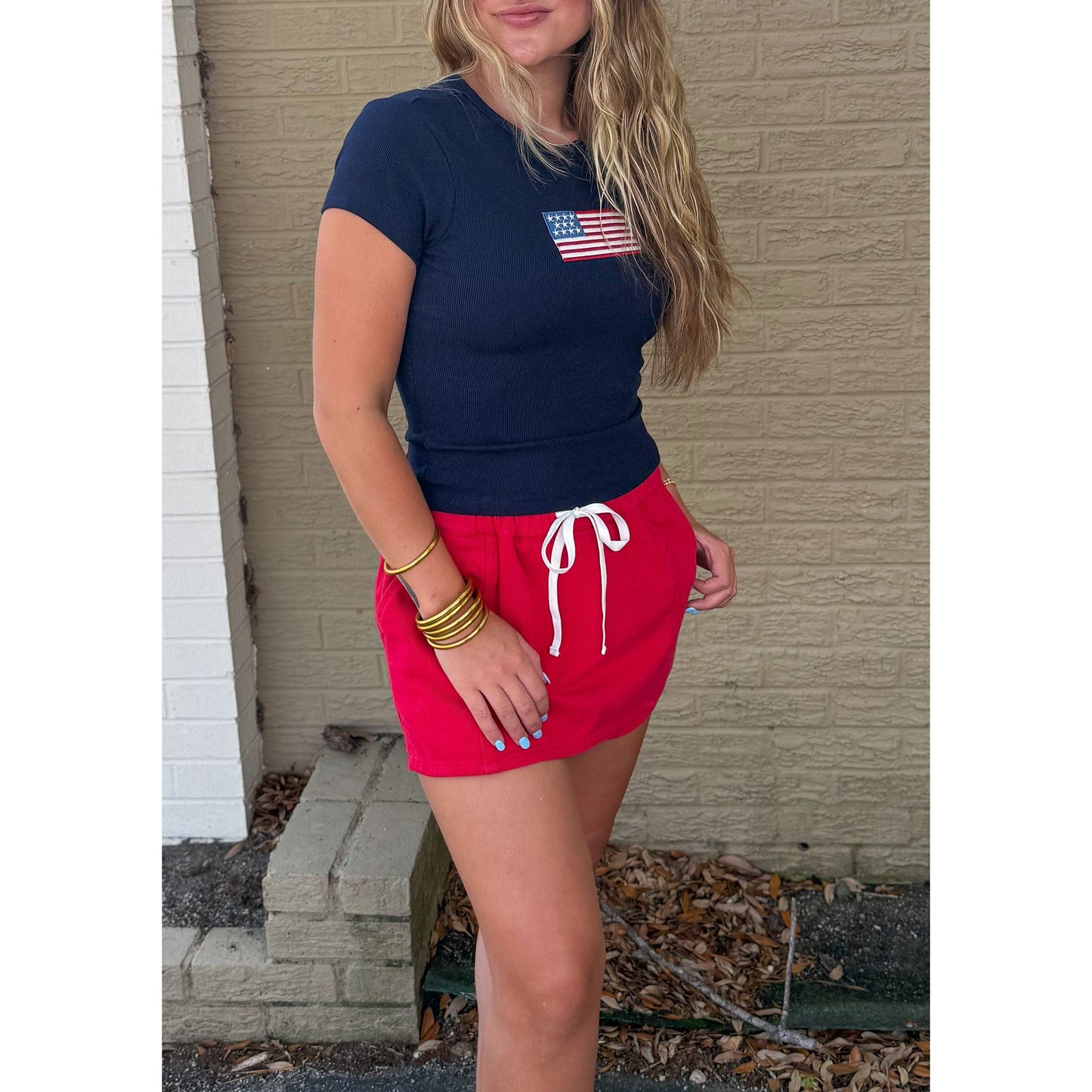American Flag Babydoll Tee, Navy
