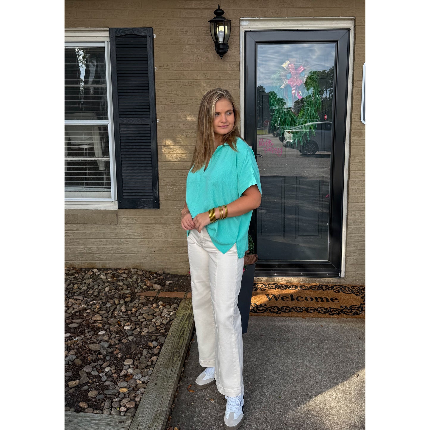 Julianna V-Neck/Collar Top, Mint