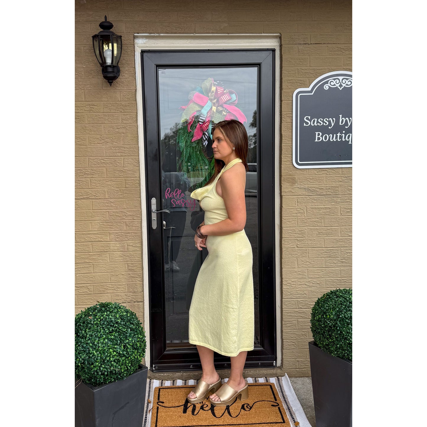 Hallie Halter Dress, Butter Yellow