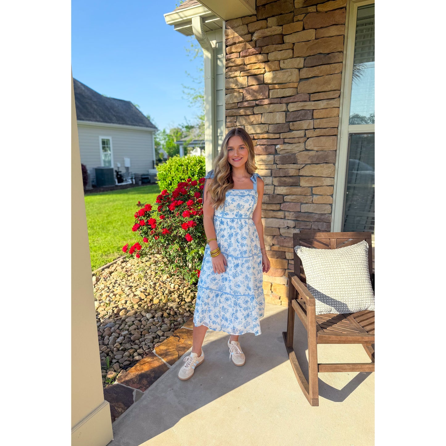 Everlee Floral Midi Dress, Blue/White Multi