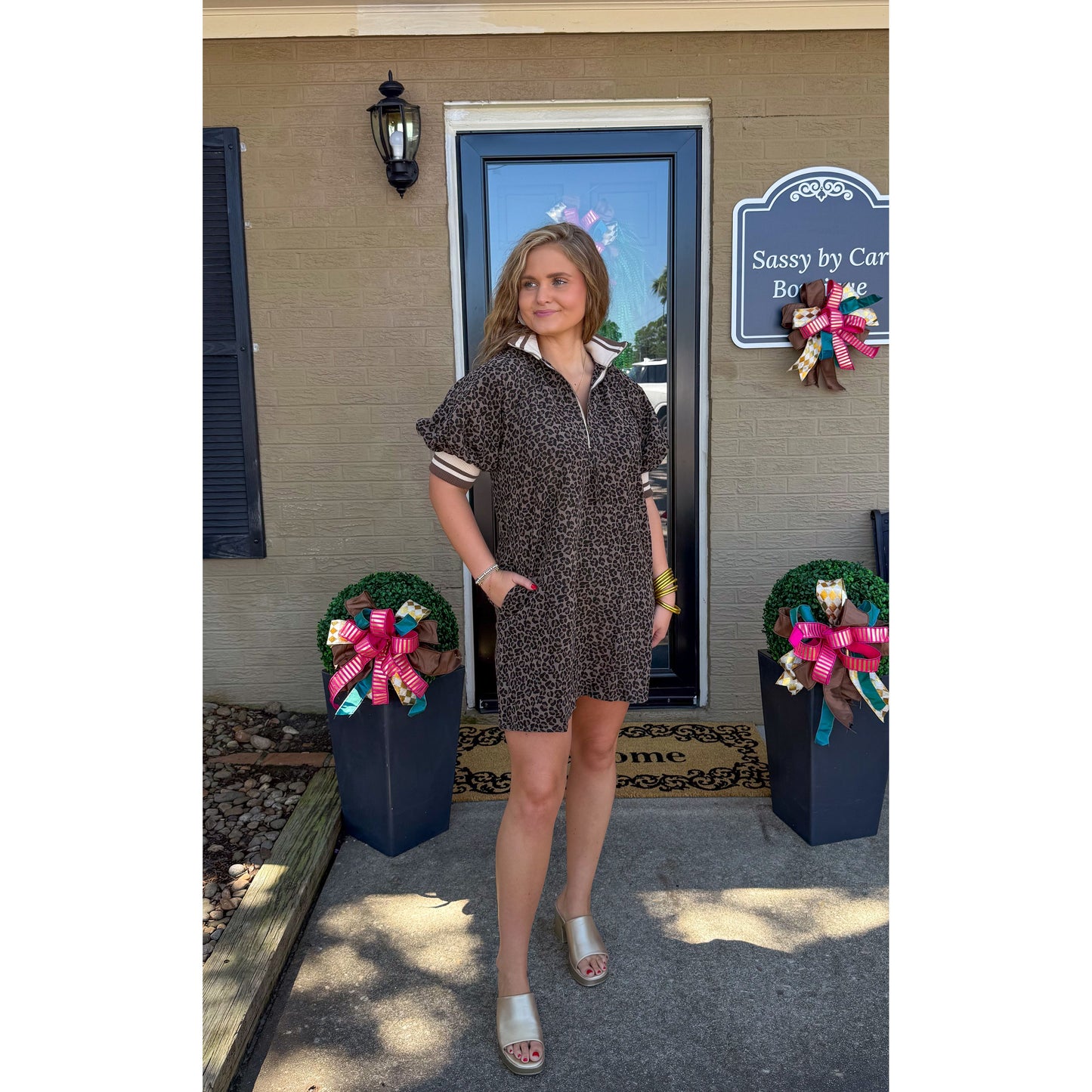 Leopard Mini Dress, Espresso/Black
