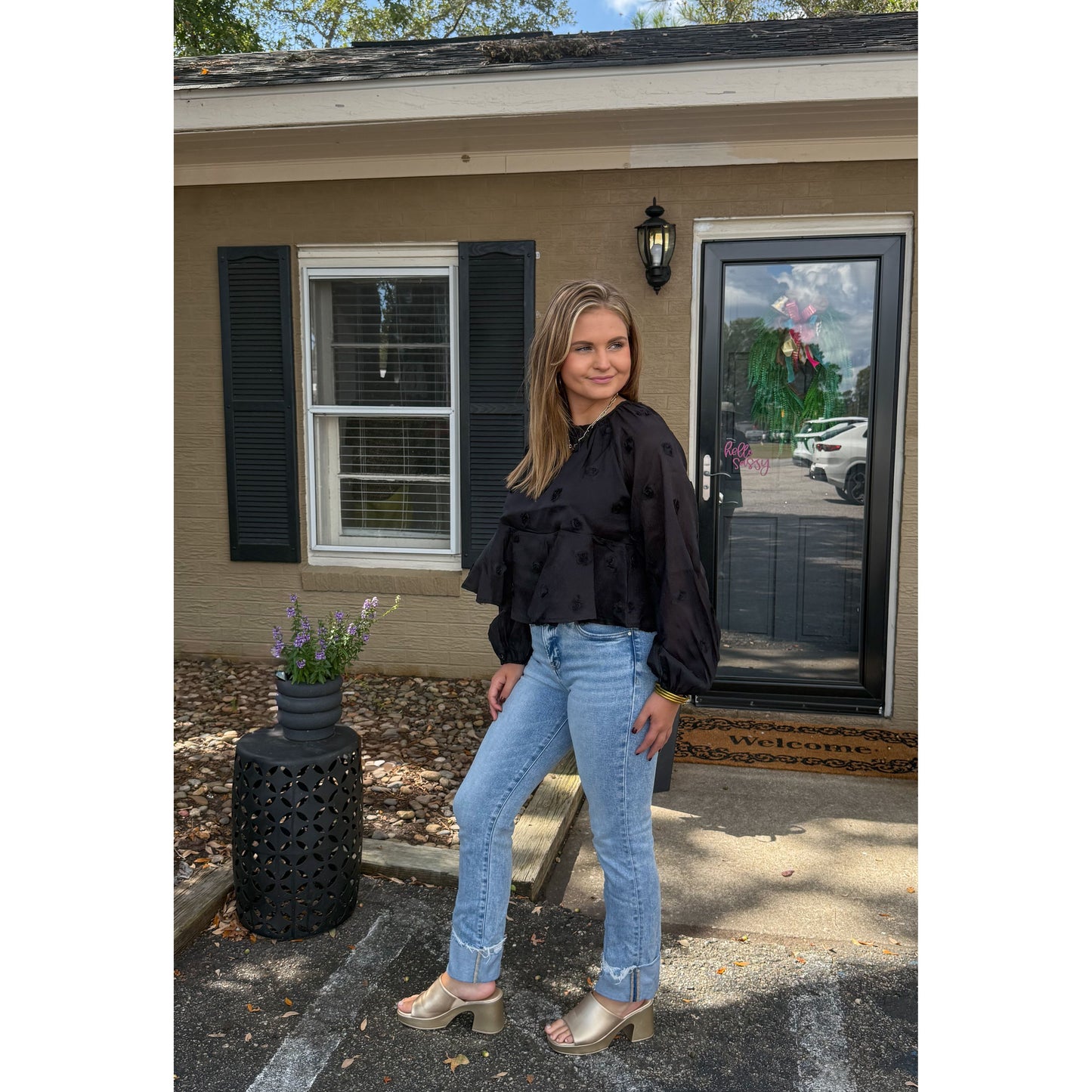 Adelyn Floral Top, Black