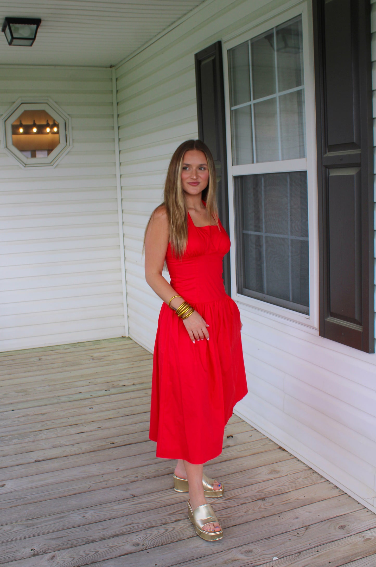 Poppy Midi Dress, Cherry Red