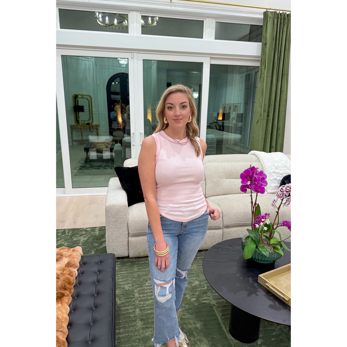 Grace Sleeveless Top, Baby Pink