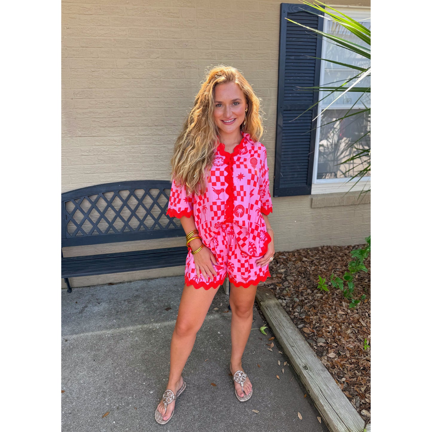 Sutton Pattern Ric Rac Top, Orange/Pink
