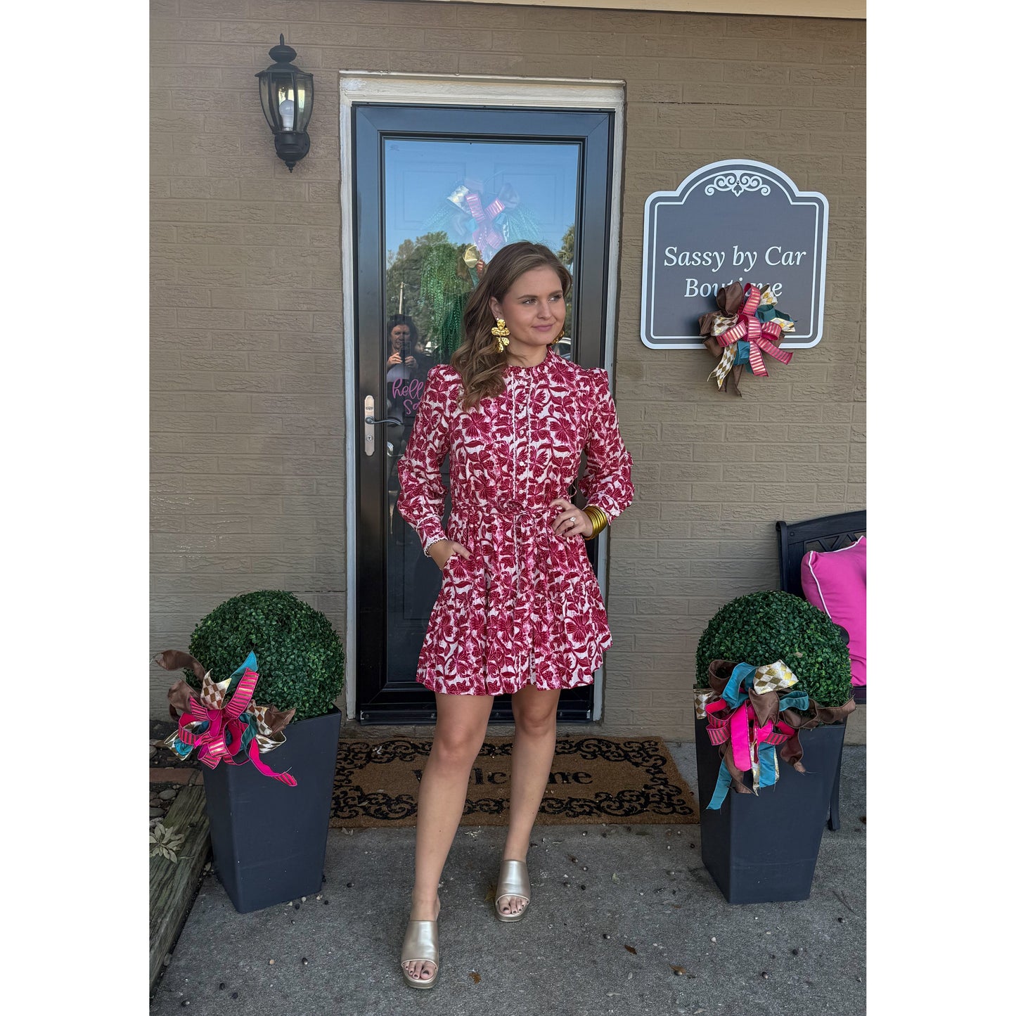 Lucy Pattern Mini Dress, Pink Multi
