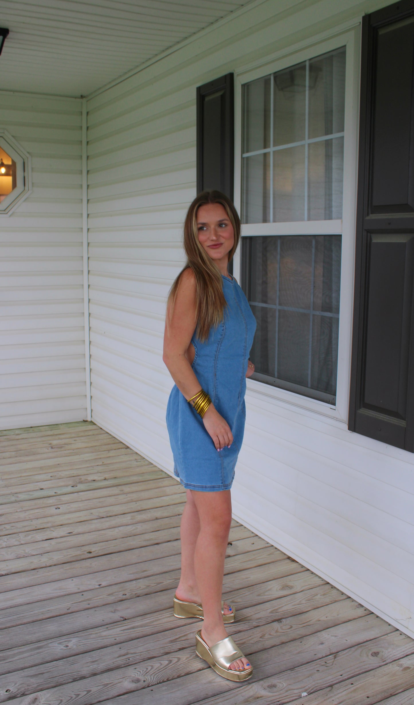 Kendal Denim Mini Dress, Medium Wash