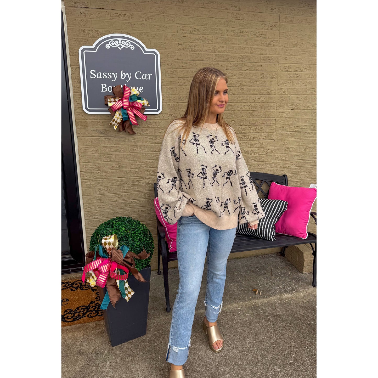 Dancing Mummies Sweater, Ivory/Black