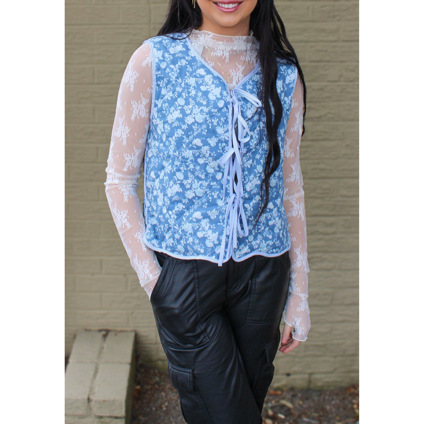 Livia Quilted Vest, Blue Floral