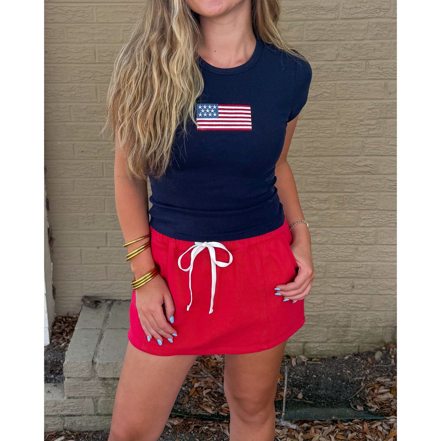 American Flag Babydoll Tee, Navy