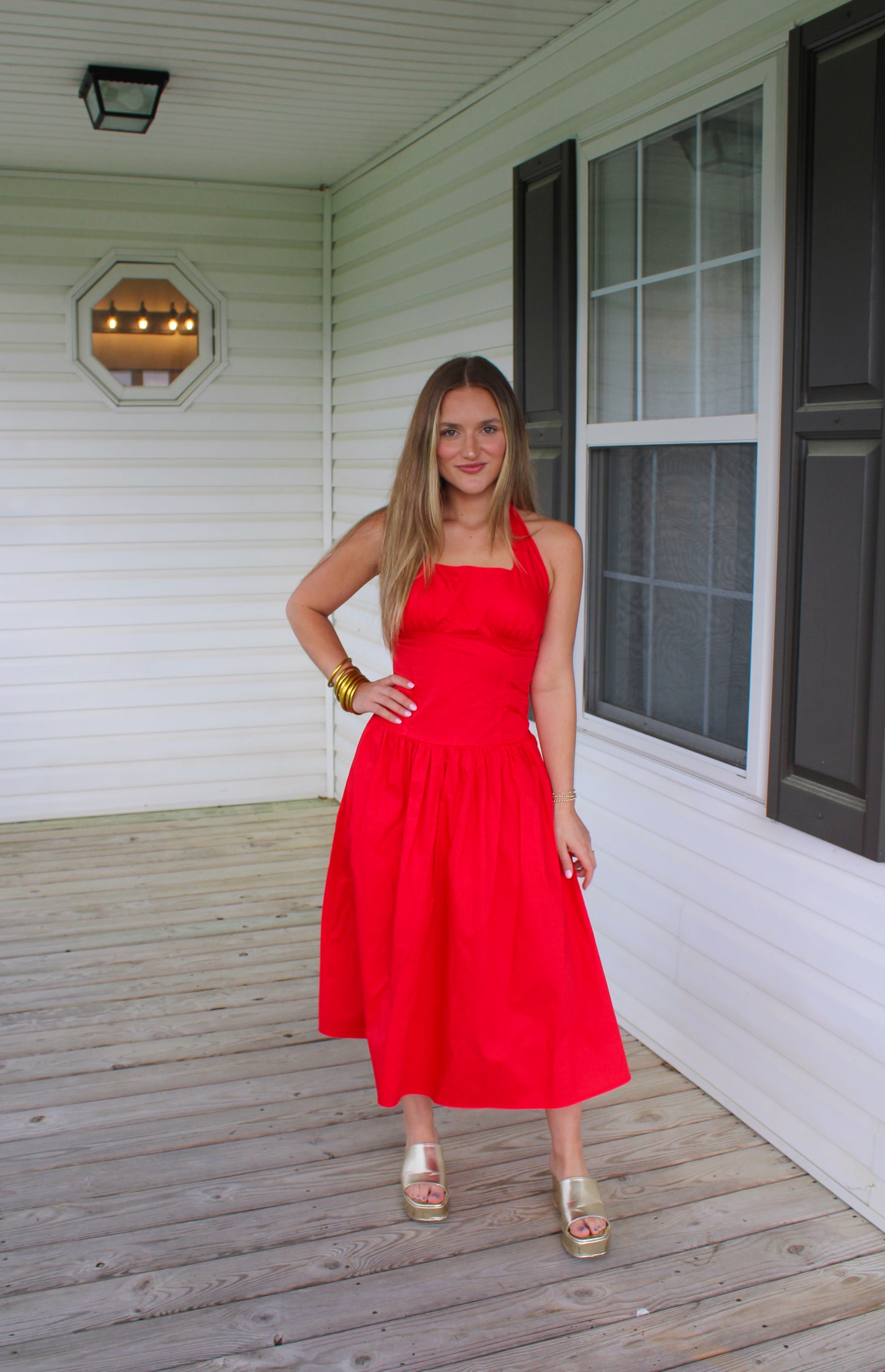 Poppy Midi Dress, Cherry Red