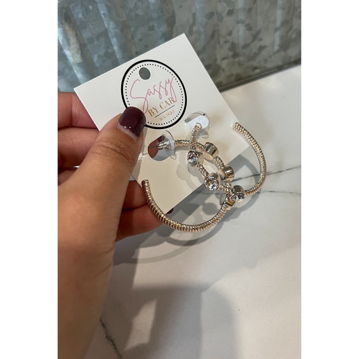 Rose Gold Hoops w/ Rhinestone Detail