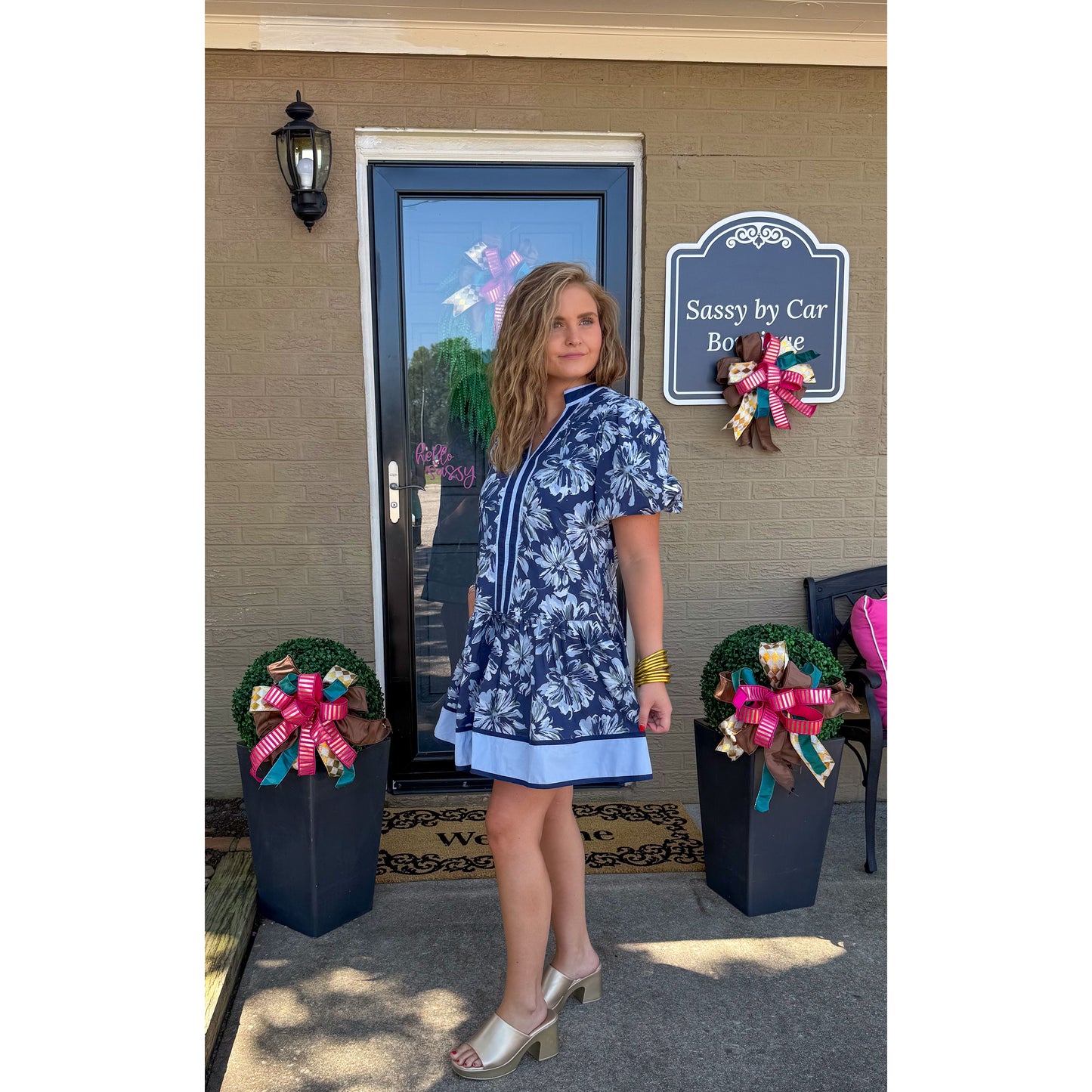 Lydia Floral Mini Dress, Navy Multi