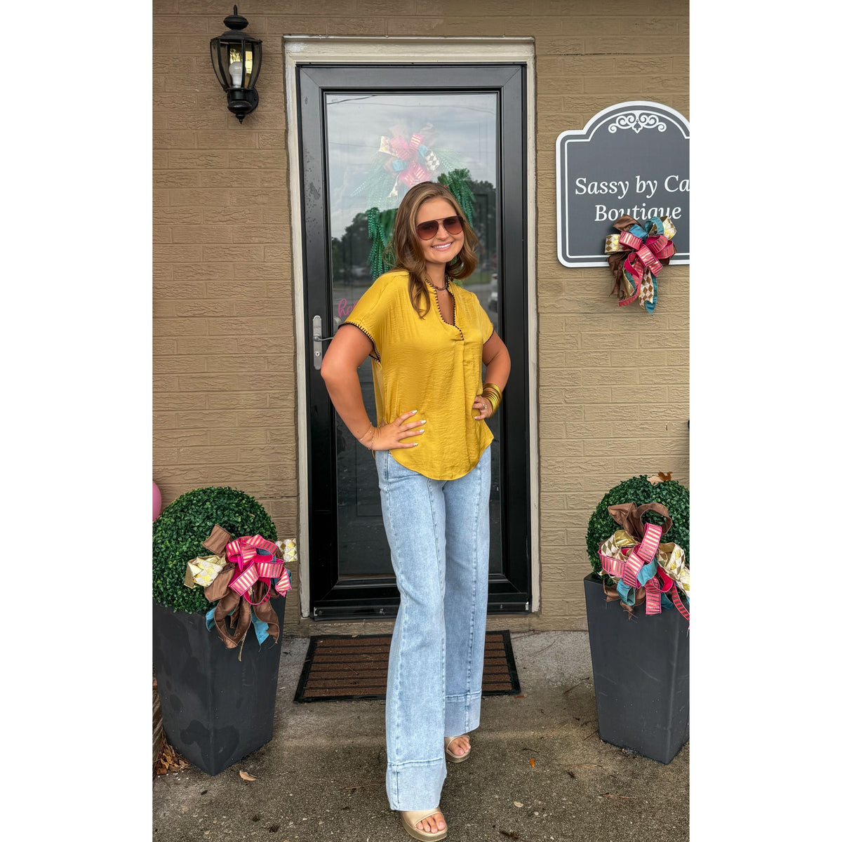 Laine Stitch Detail Top, Mustard/Black