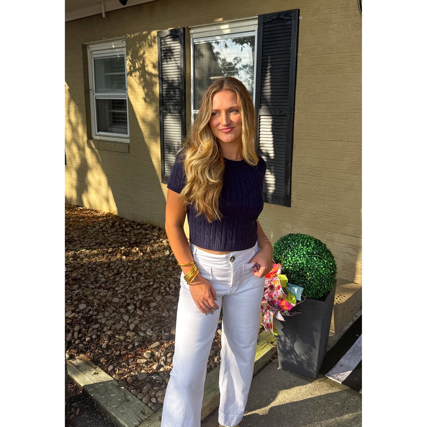 Bella Crop Sweater Top, Navy
