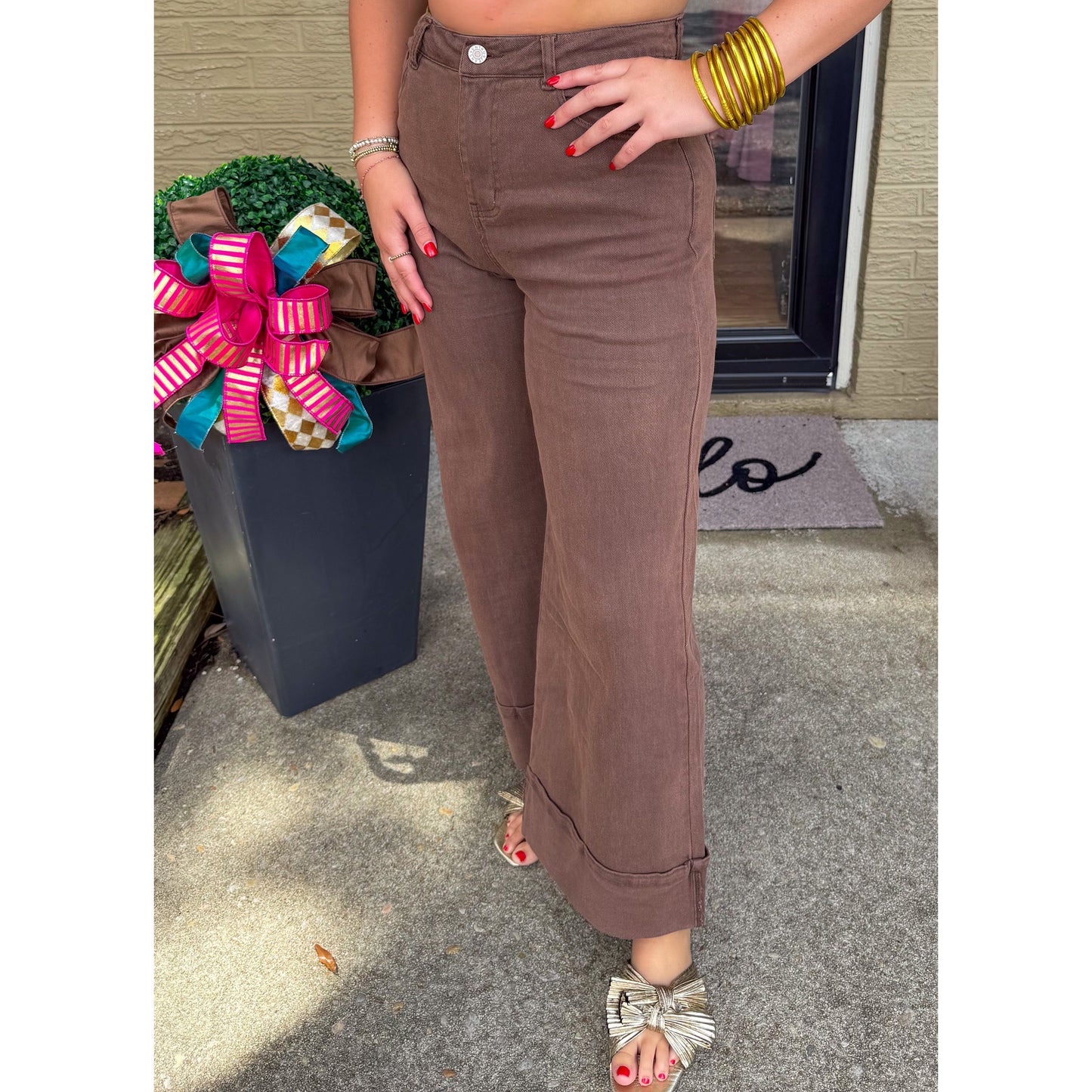 Candice Cuffed Denim Jeans, Chocolate