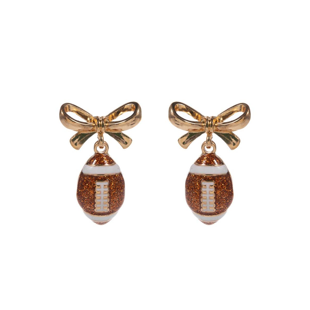 Gold Bow with Glitter Football Earring