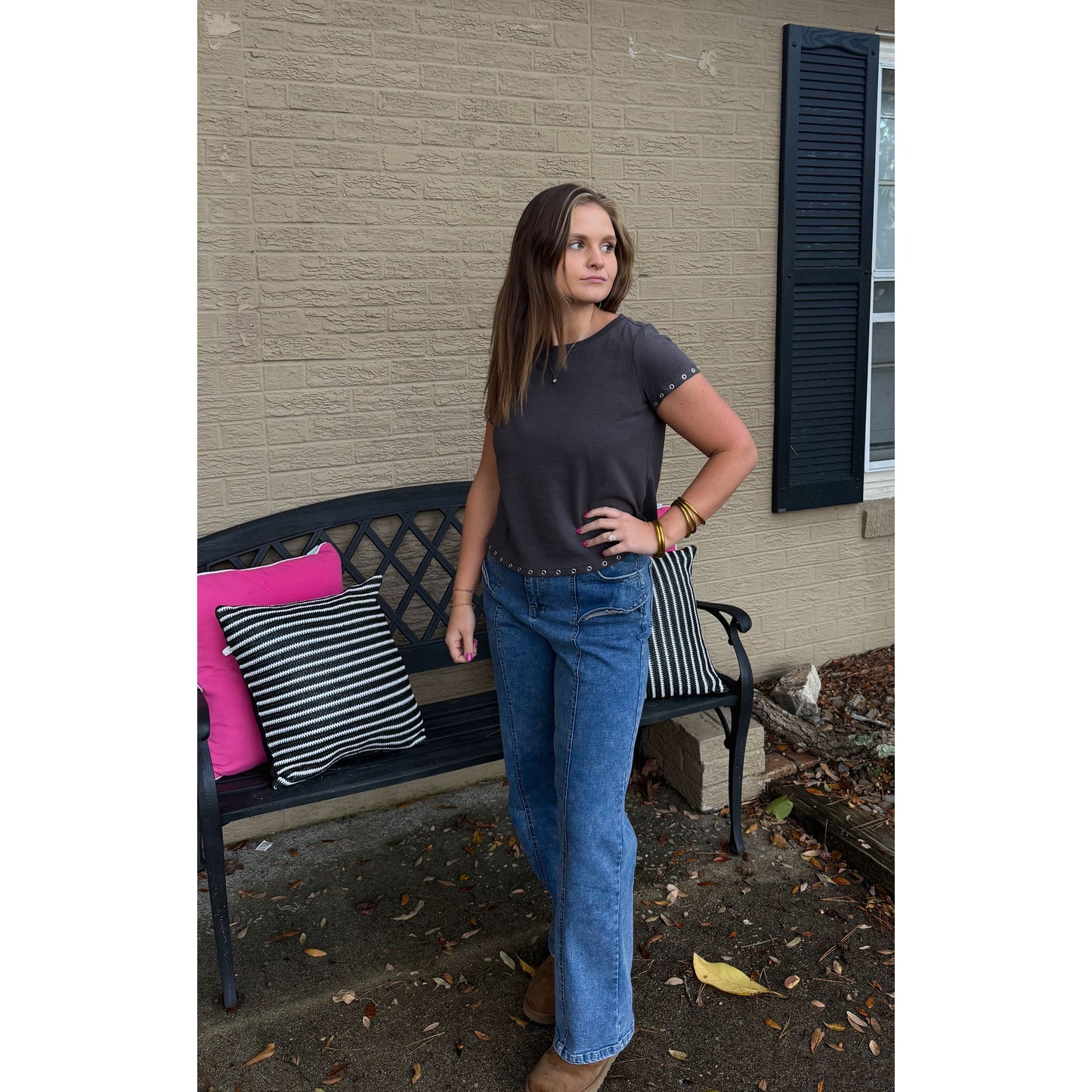 Josie Detail Top, Charcoal Grey