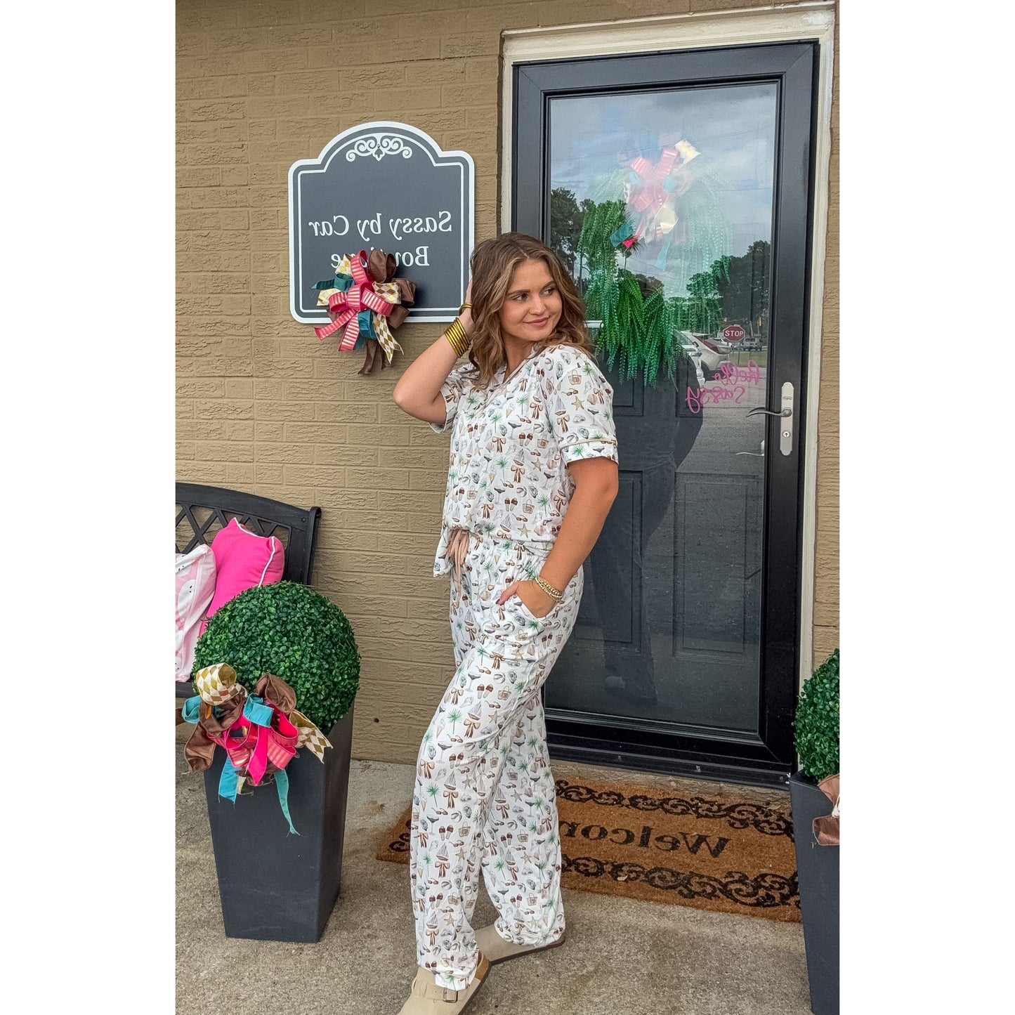 Neutral Coastal Cocktail - Short Sleeve + Pant Pajama Set