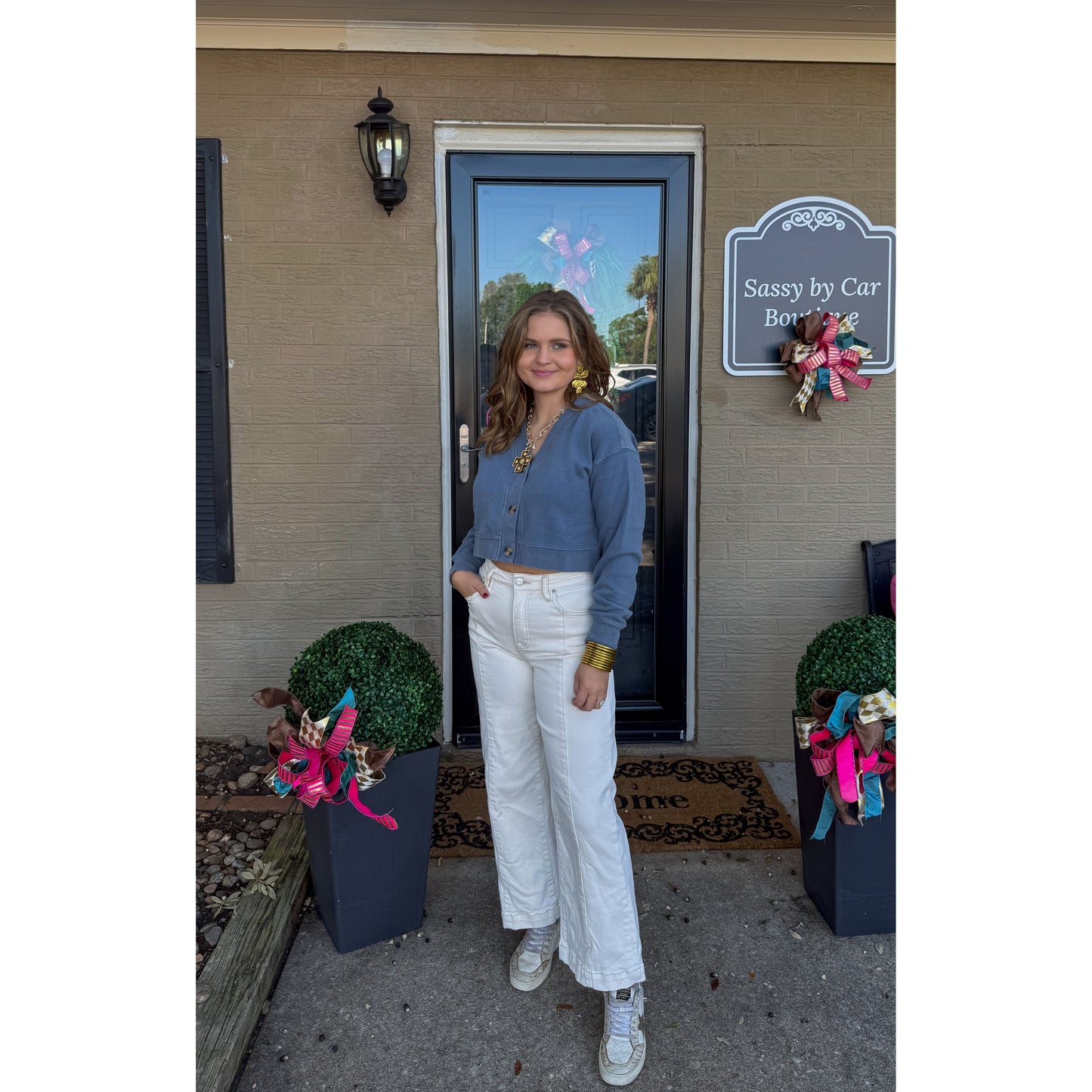 Grace V-Neck/Button Sweatshirt, Blue