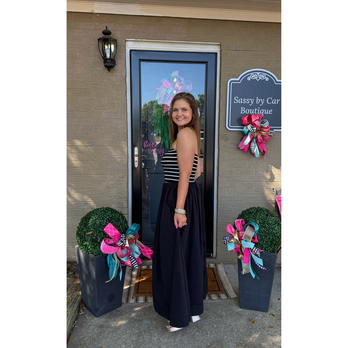 Avery Detail Maxi Dress, Black/Ivory