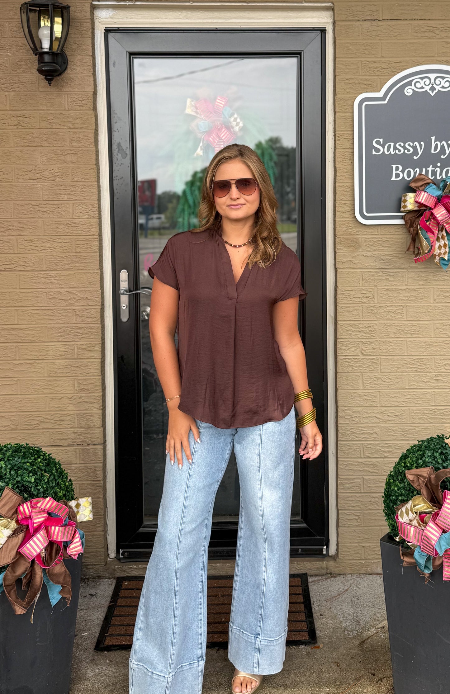 Celeste V-Neck Top, Chocolate