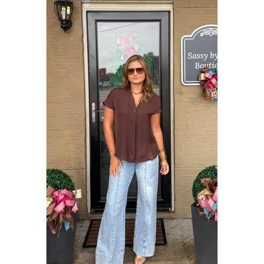 Celeste V-Neck Top, Chocolate