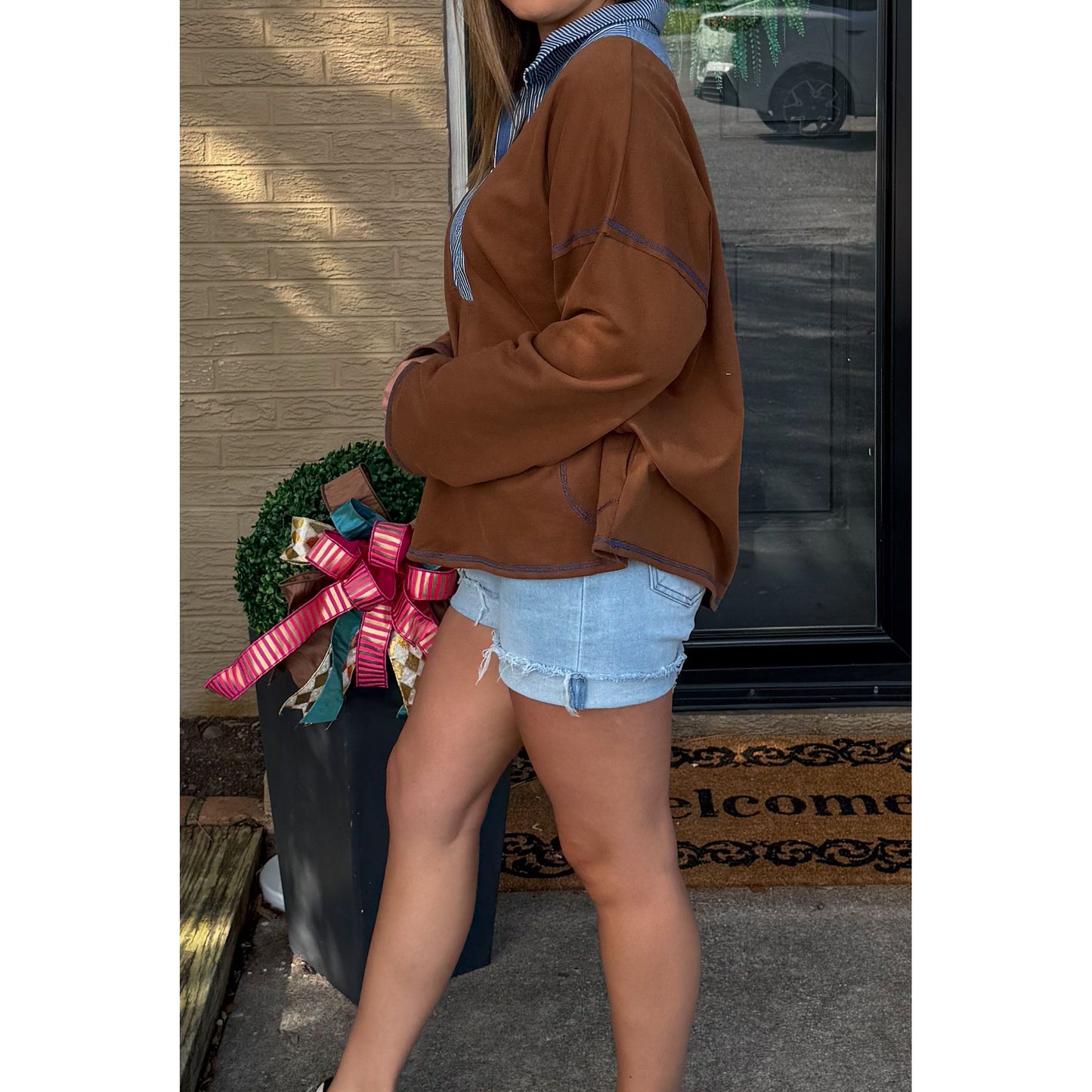 Amy French Terry Sweatshirt, Chocolate/Denim