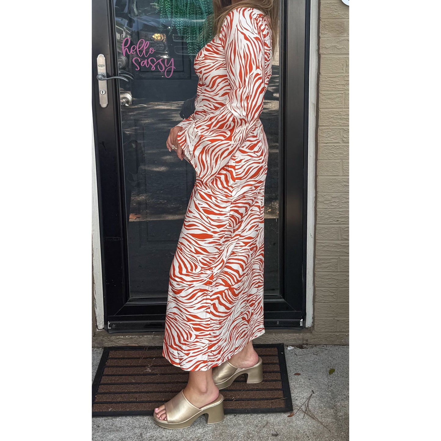 Willa Zebra Print Maxi Dress, Orange/Ivory