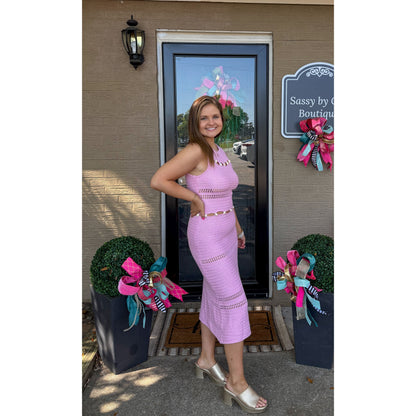 Seashell Detail Knit Dress, Baby Pink