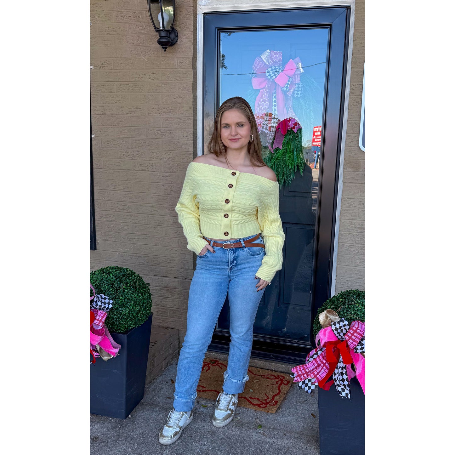 Button OTS Butter Yellow Sweater