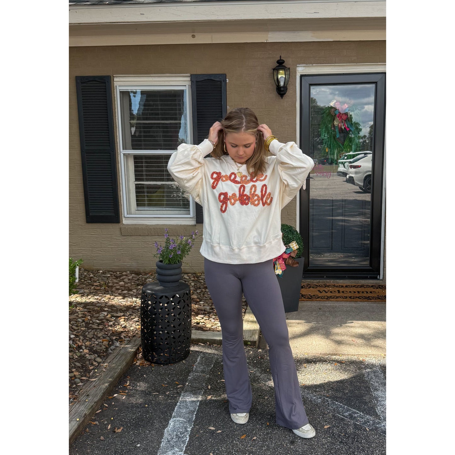 Gobble Gobble Oversized Top, Ivory Multi