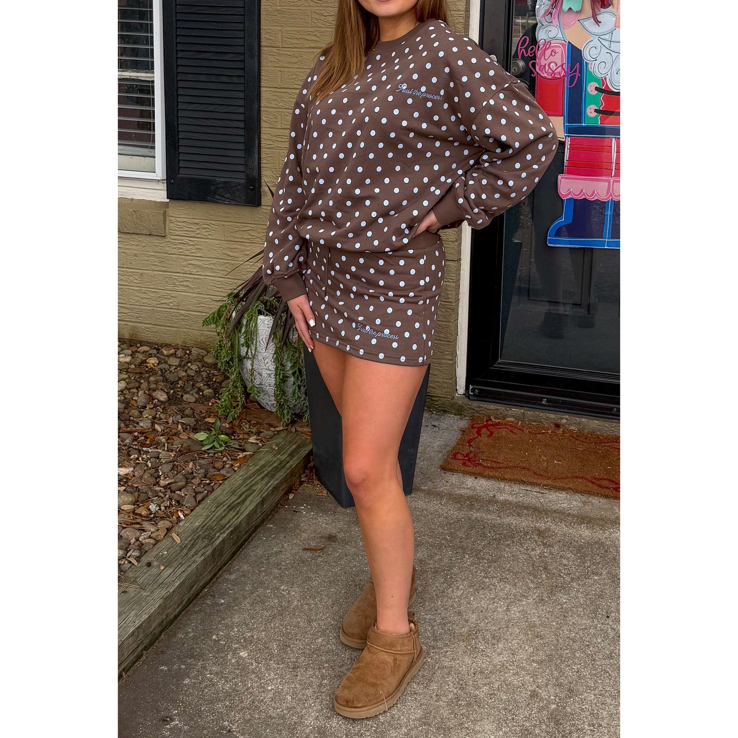 Trust the Process Polka Dot Lounge Set, Blue/Brown