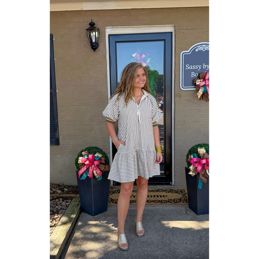 Haley Stripe Mini Dress, Cream/Olive