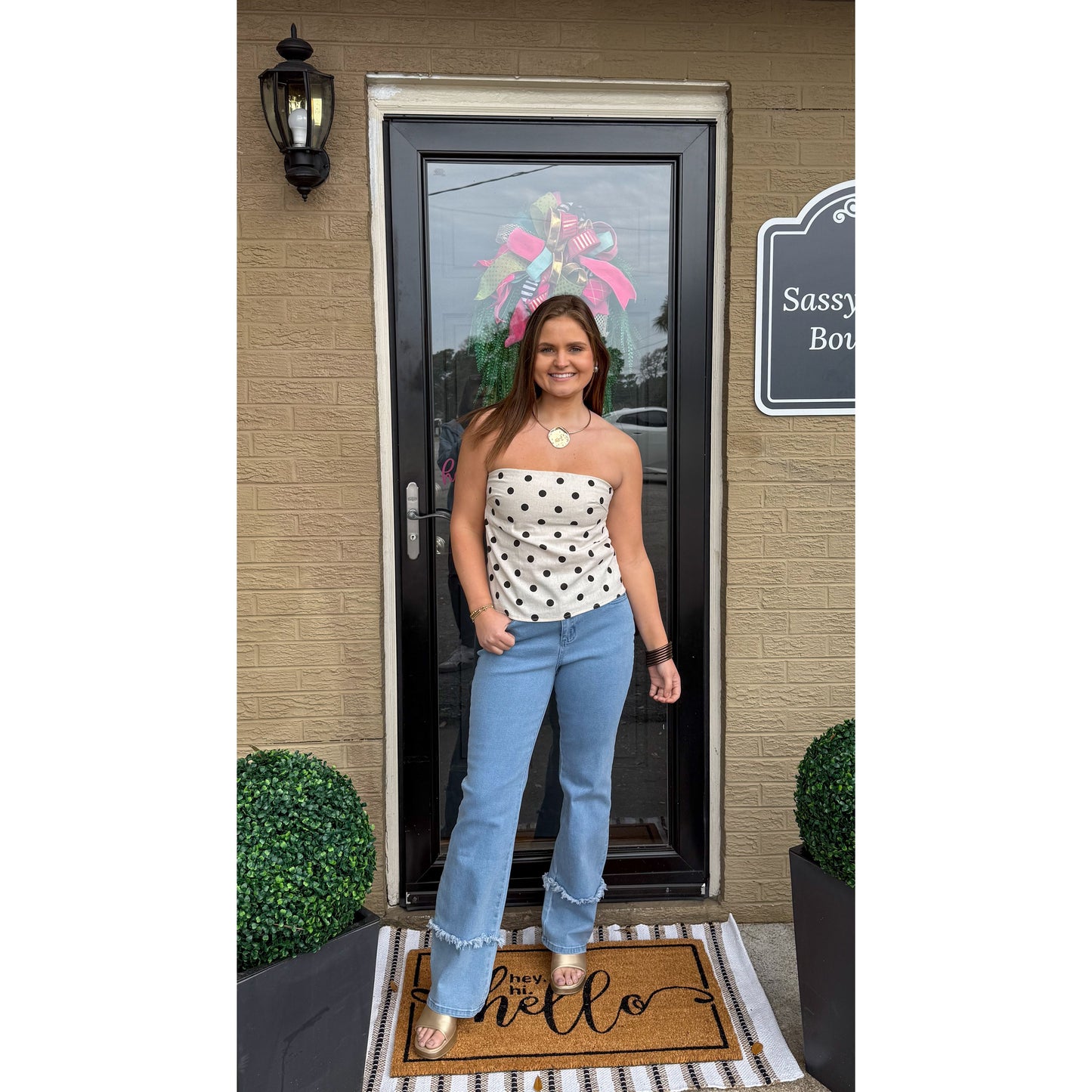 Alex Polka Dot Top, Cream/Black