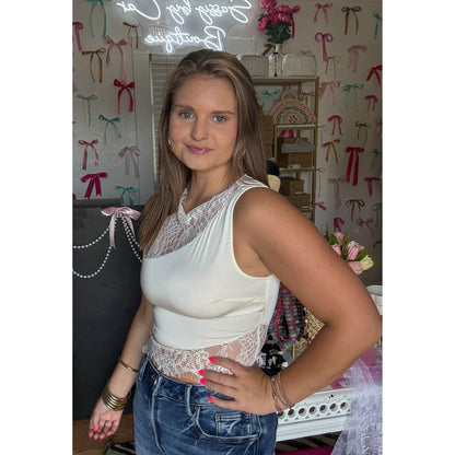 Lace Detail Top, Cream