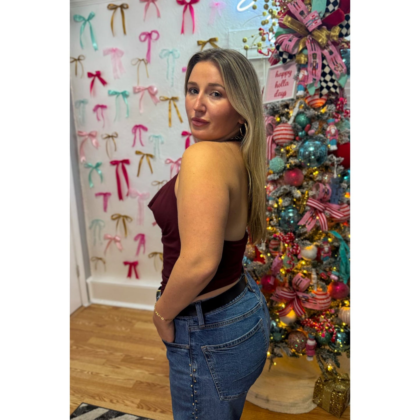 Cameron Halter Top, Burgundy