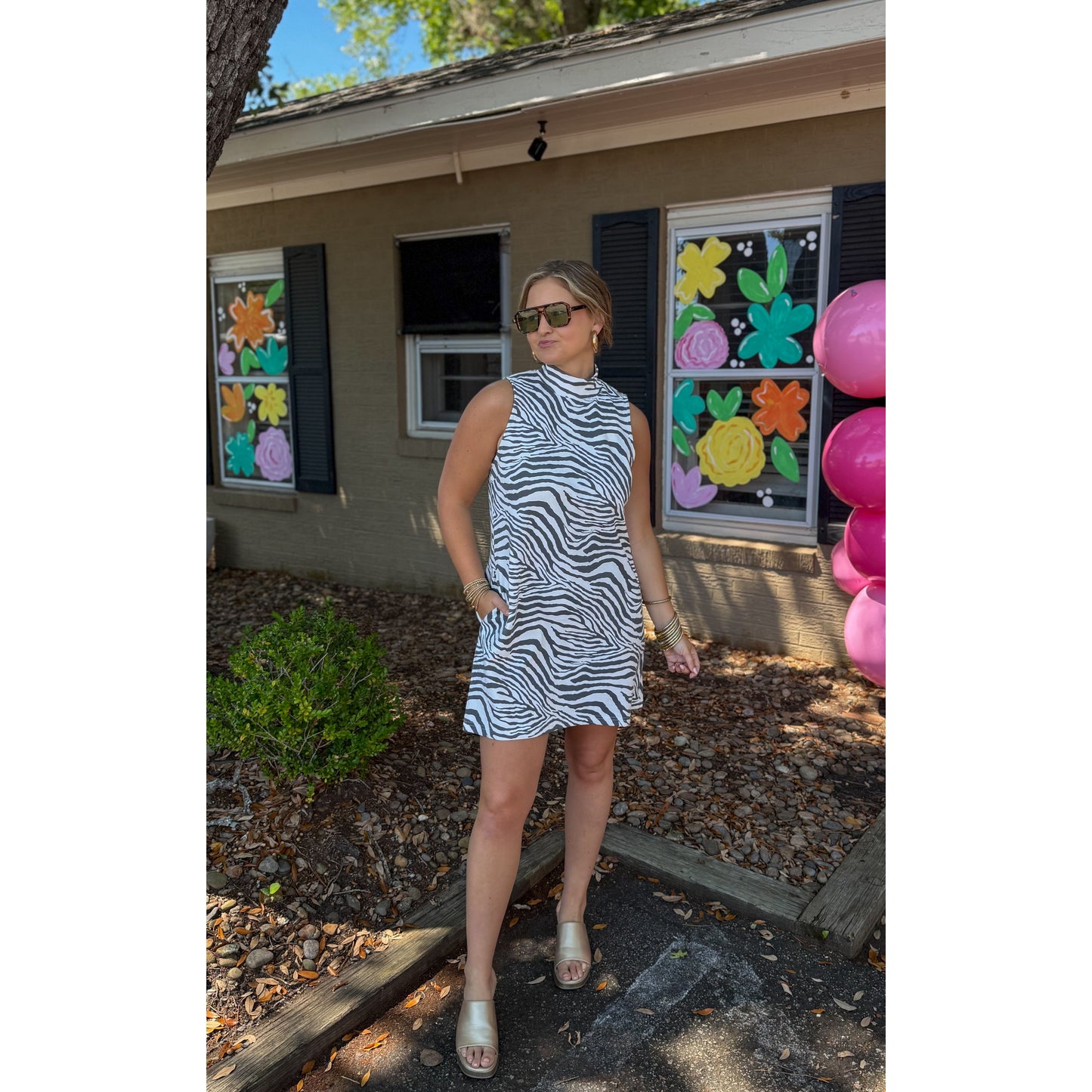 Zebra Mini Dress, Black/White