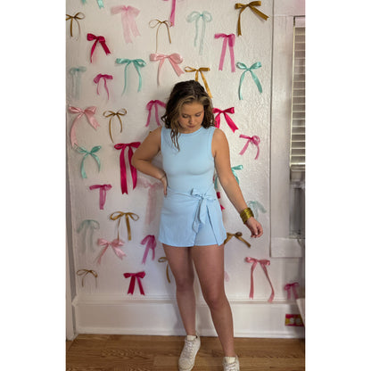 Sarah Athleisure Tie Romper, Baby Blue