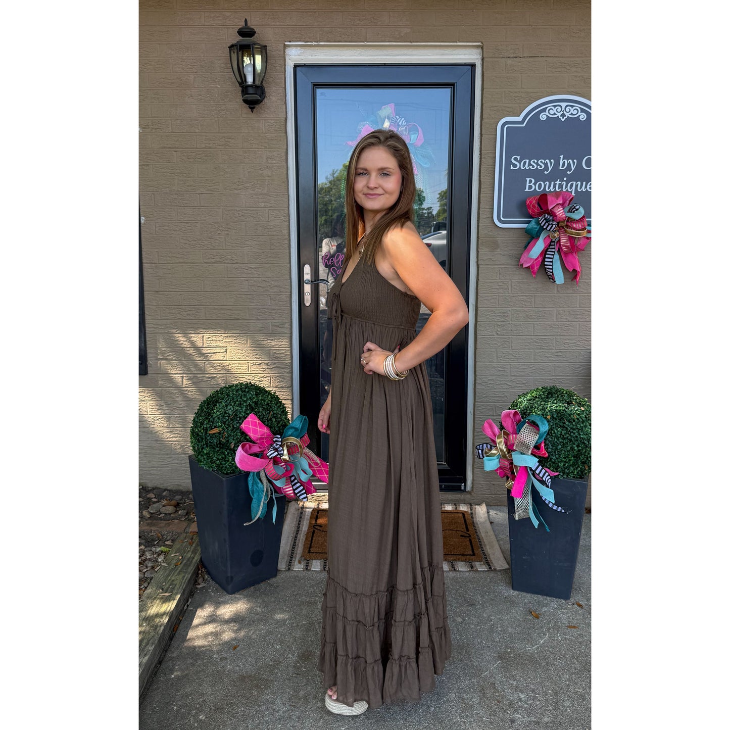 Stella Halter Maxi Dress, Brown