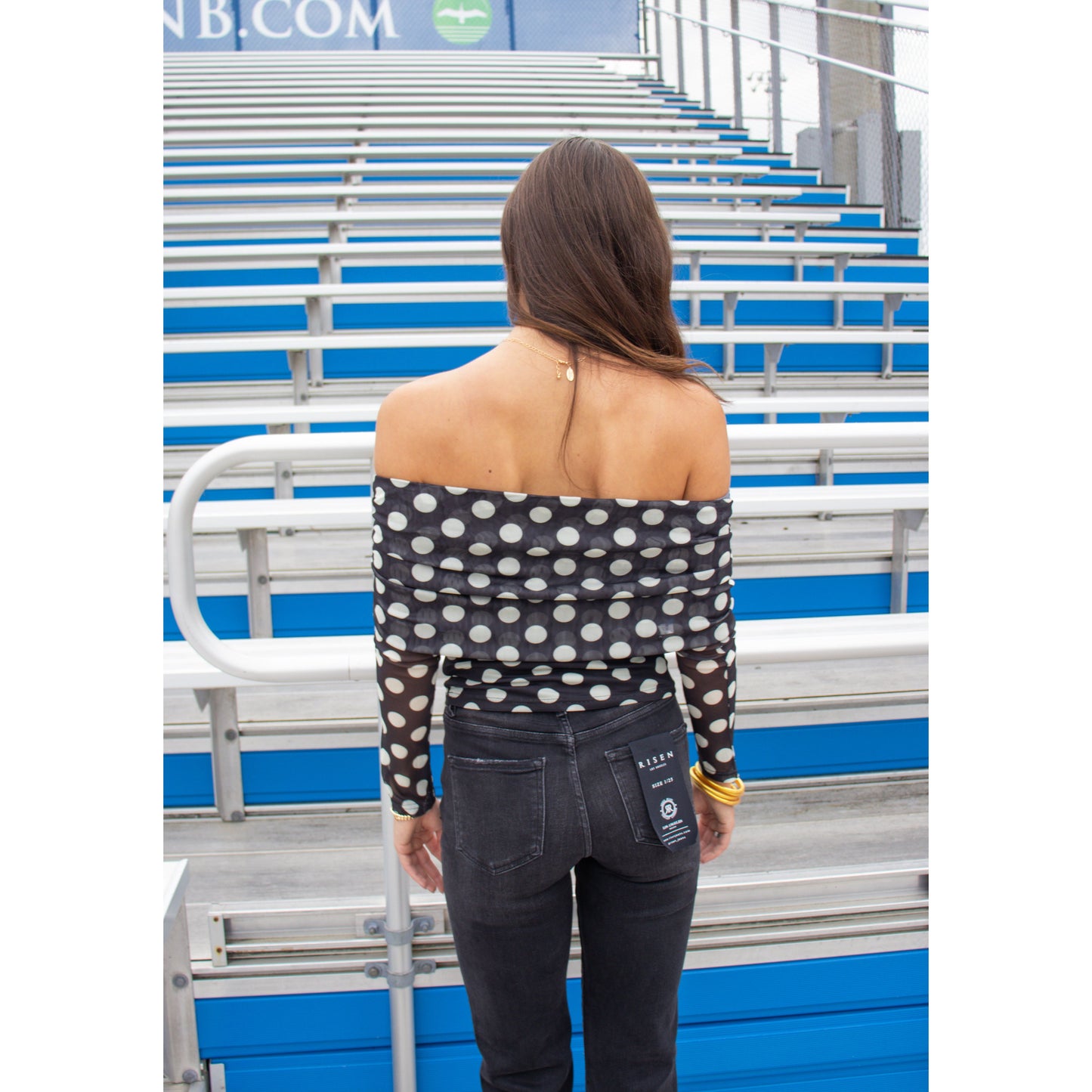 Polka Dot OTS Top, Black/Cream