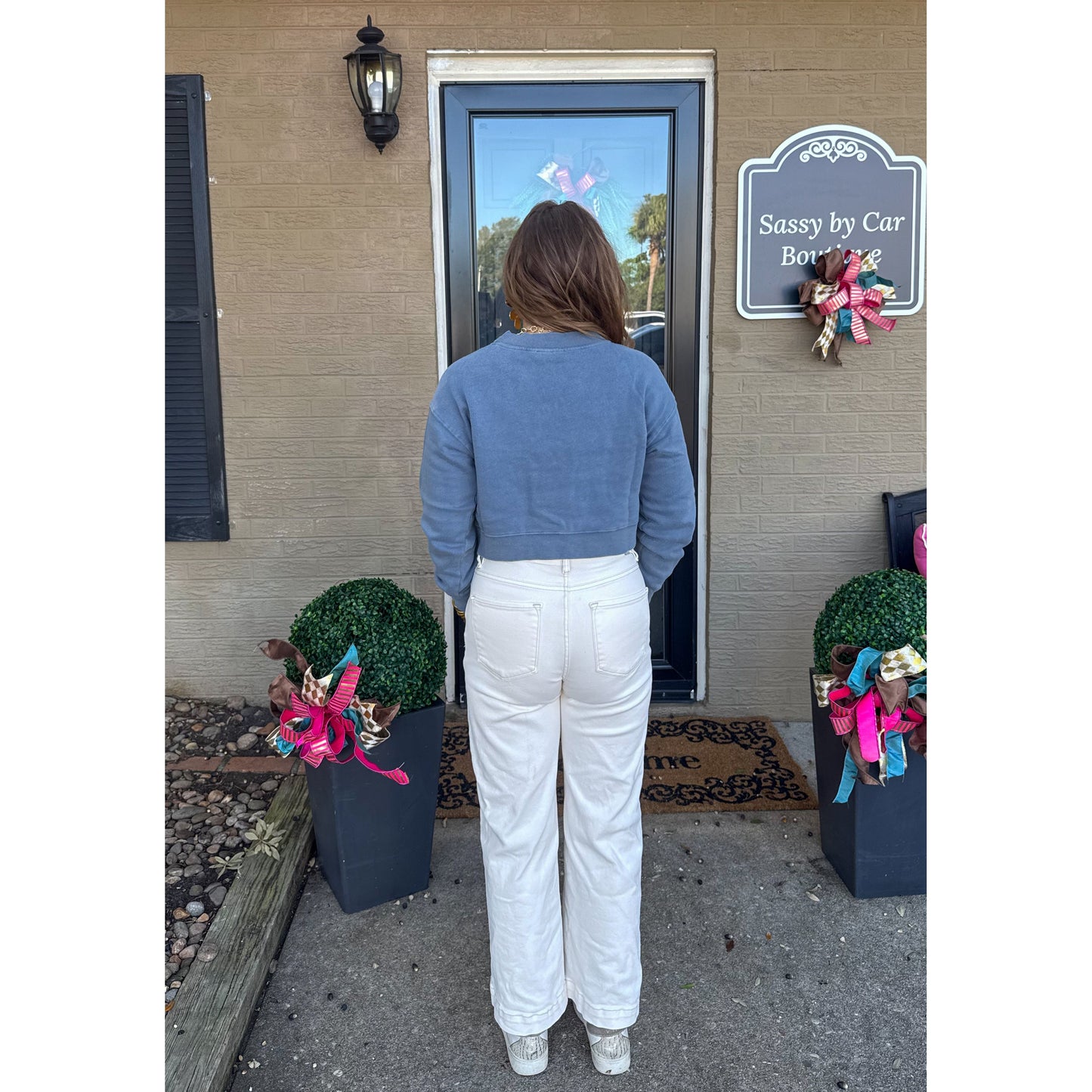 Grace V-Neck/Button Sweatshirt, Blue