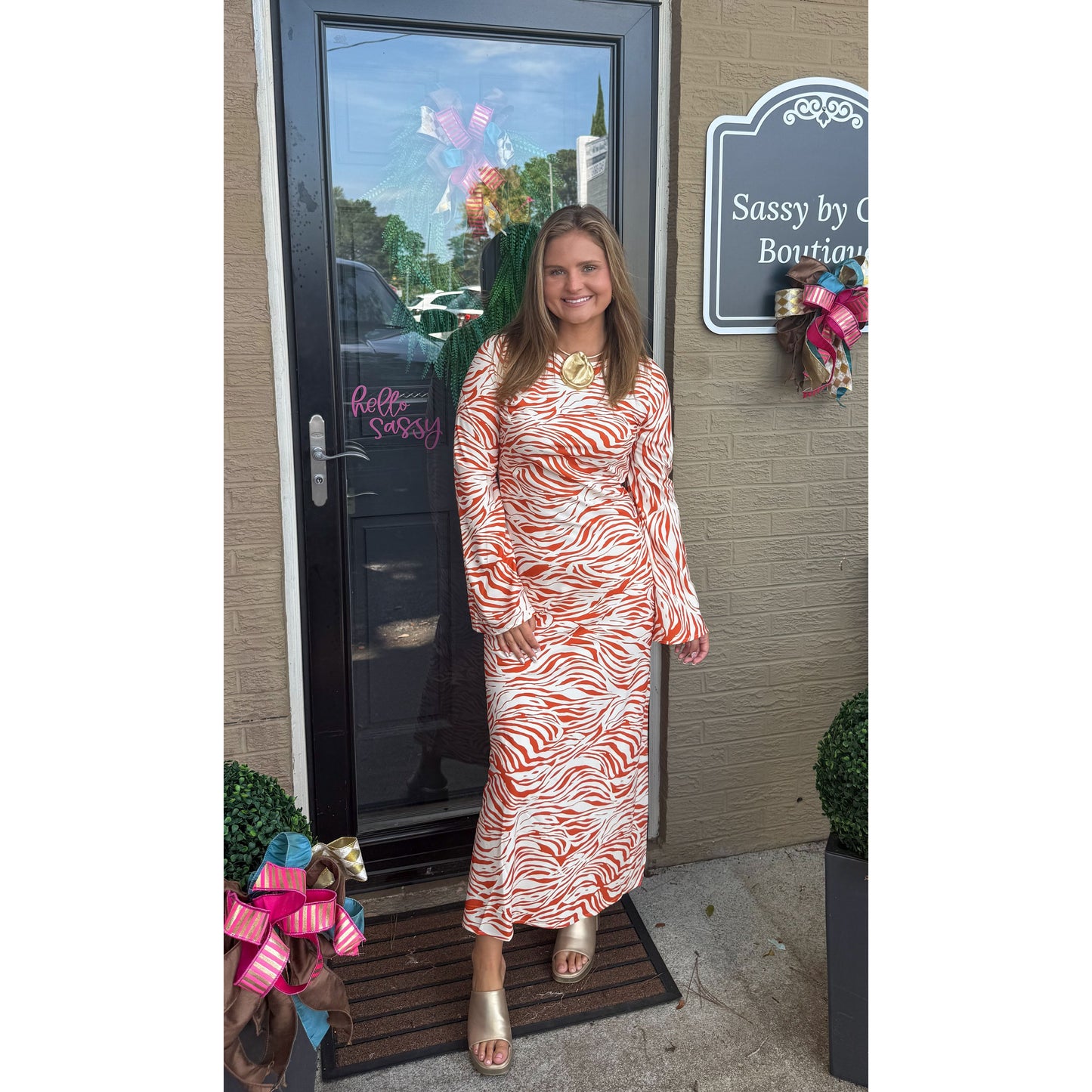 Willa Zebra Print Maxi Dress, Orange/Ivory
