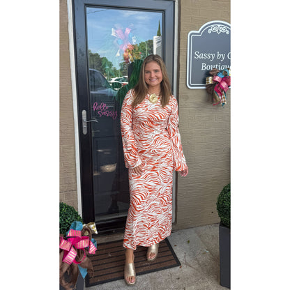 Willa Zebra Print Maxi Dress, Orange/Ivory