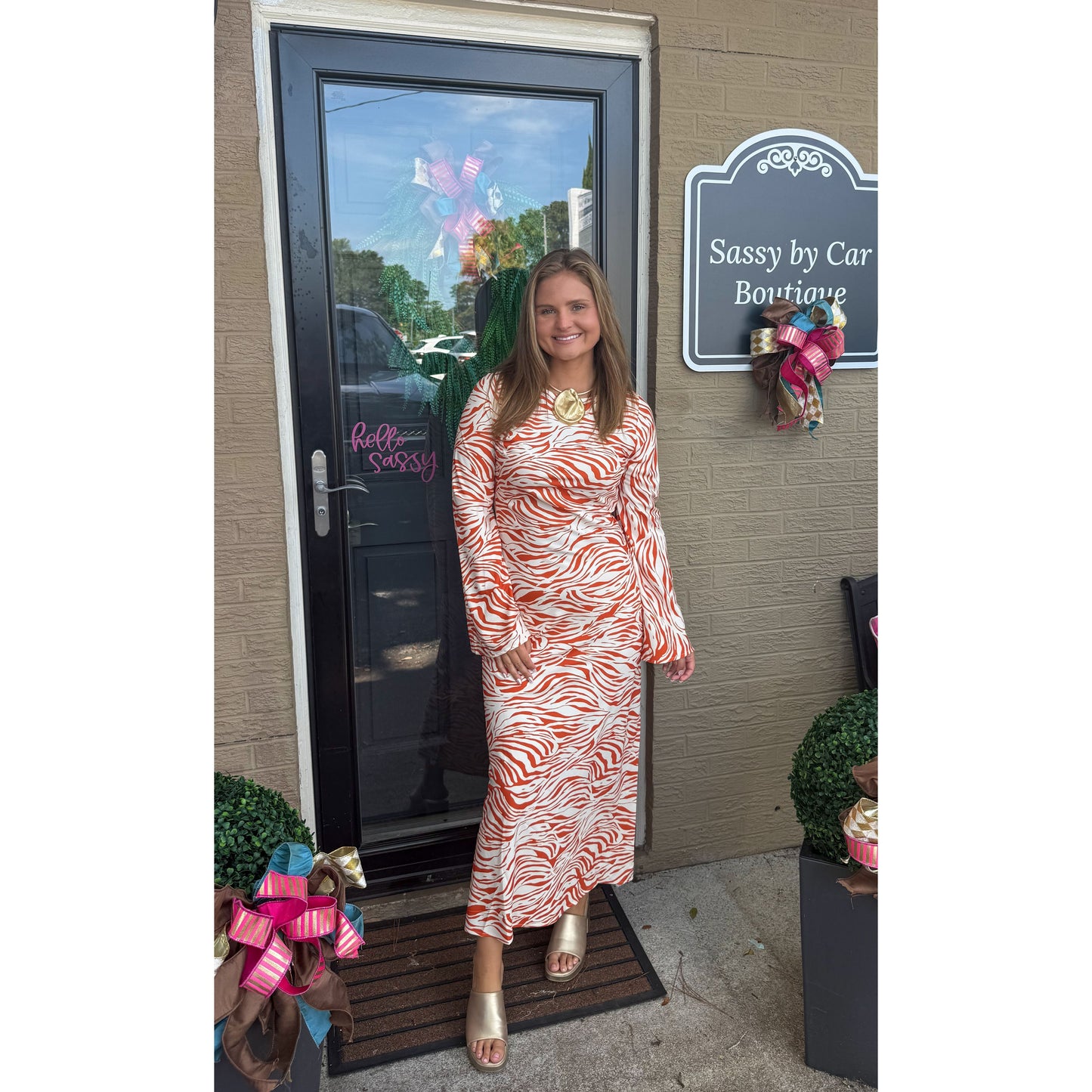 Willa Zebra Print Maxi Dress, Orange/Ivory