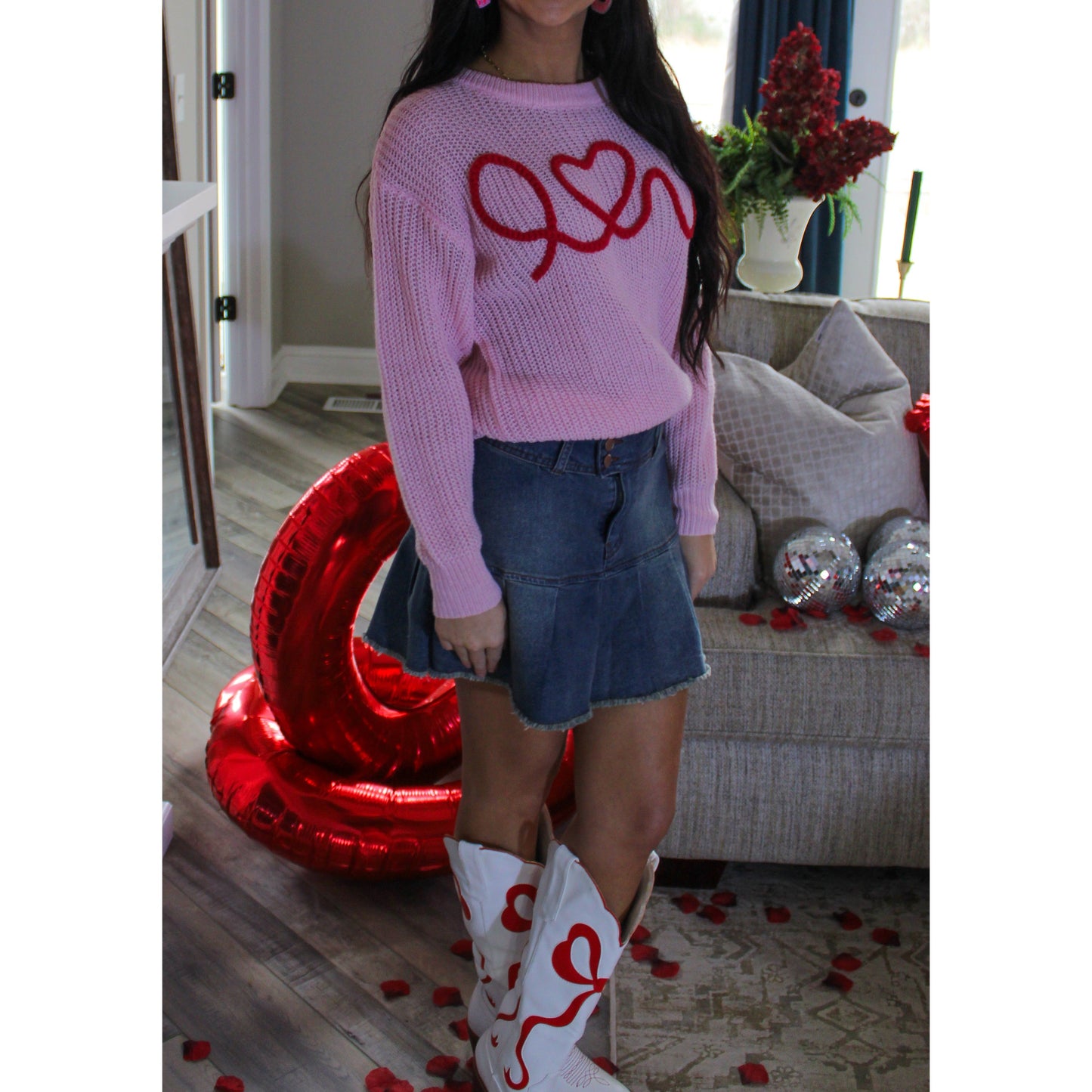 This Means Love Sweater, Baby Pink/Red